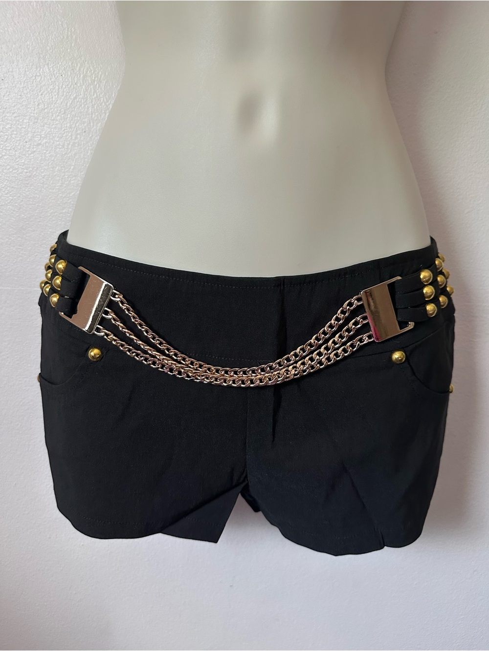 Black Mini Skort with Gold Chain & Stud Details